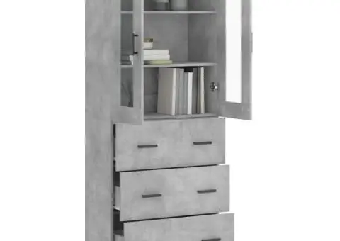 Dulap înalt, gri beton, 69,5x34x180, lemn compozit - 3/5