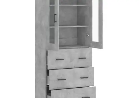 Dulap înalt, gri beton, 69,5x34x180, lemn compozit - 4/5