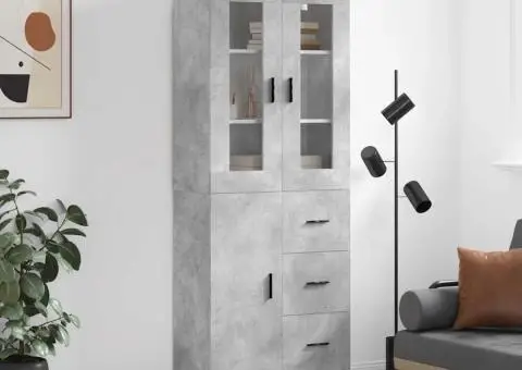 Dulap înalt, gri beton, 69,5x34x180, lemn compozit - 1/5