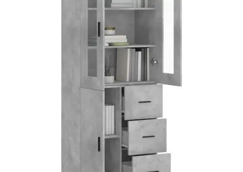 Dulap înalt, gri beton, 69,5x34x180, lemn compozit - 3/5