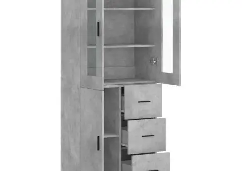 Dulap înalt, gri beton, 69,5x34x180, lemn compozit - 4/5