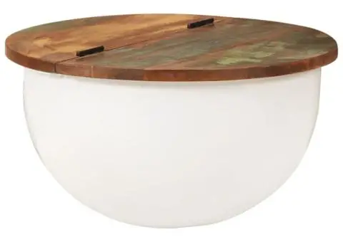 Măsuță de cafea, alb, 50x27 cm, lemn masiv reciclat - 1/5