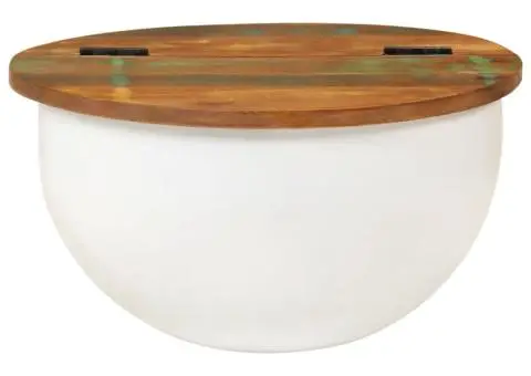 Măsuță de cafea, alb, 50x27 cm, lemn masiv reciclat - 2/5