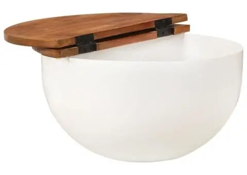 Măsuță de cafea, alb, 50x27 cm, lemn masiv reciclat - 3/5