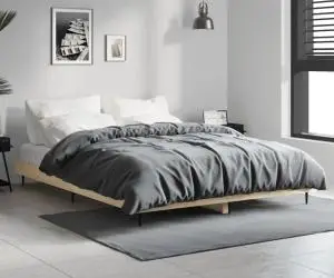 vidaXL Cadru de pat, stejar sonoma, 135x190 cm, lemn prelucrat