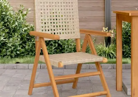 Scaune de grădină 2 buc., bej, lemn masiv acacia și poliratan - 1/5