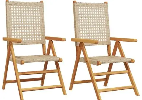 Scaune de grădină 2 buc., bej, lemn masiv acacia și poliratan - 2/5