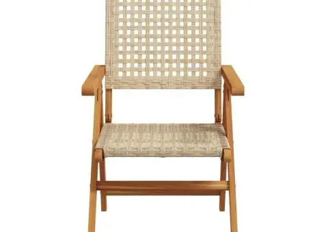 Scaune de grădină 2 buc., bej, lemn masiv acacia și poliratan - 5/5