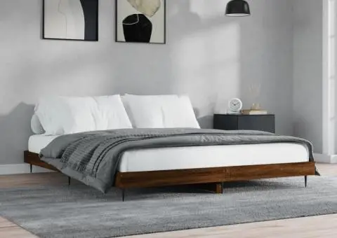Cadru pat fără saltea stejar maro 120x200 cm, lemn prelucrat - 1/5