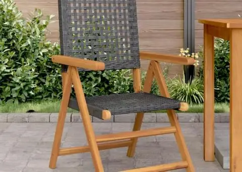 Scaune de grădină 2 buc., negru, lemn masiv acacia și poliratan - 1/5