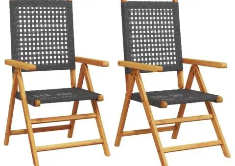 Scaune de grădină 2 buc., negru, lemn masiv acacia și poliratan - 2/5