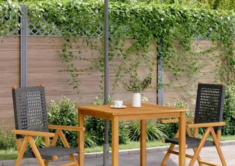 Scaune de grădină 2 buc., negru, lemn masiv acacia și poliratan - 3/5