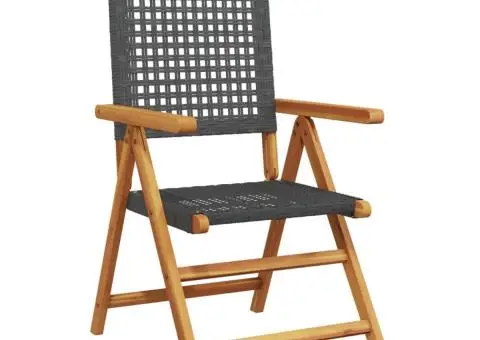 Scaune de grădină 2 buc., negru, lemn masiv acacia și poliratan - 4/5