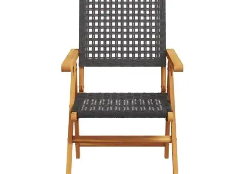 Scaune de grădină 2 buc., negru, lemn masiv acacia și poliratan - 5/5