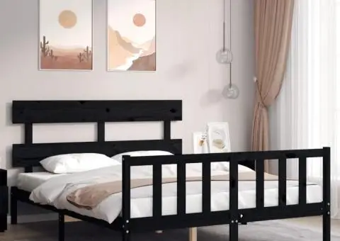 Cadru de pat cu tăblie, negru, king size, lemn masiv - 1/5