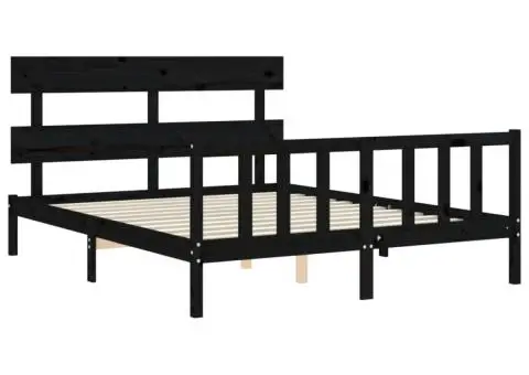 Cadru de pat cu tăblie, negru, king size, lemn masiv - 5/5