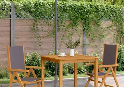 Scaune de grădină 2 buc., antracit, lemn masiv acacia și textil - 3/5