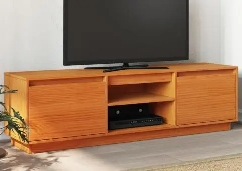 Dulap TV, maro ceruit, 140x35x40 cm, lemn masiv de pin - 1/5