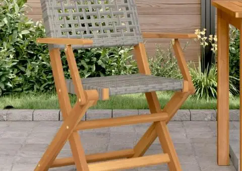 Scaune de grădină 2 buc., gri, lemn masiv acacia și poliratan - 1/5