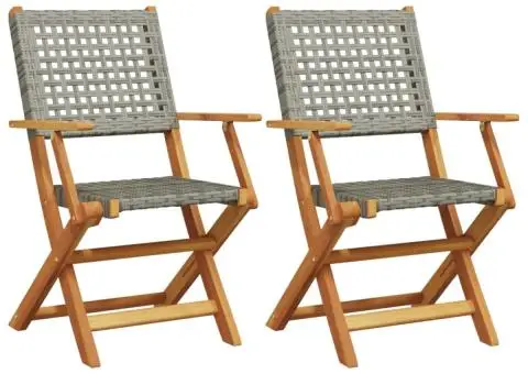 Scaune de grădină 2 buc., gri, lemn masiv acacia și poliratan - 2/5