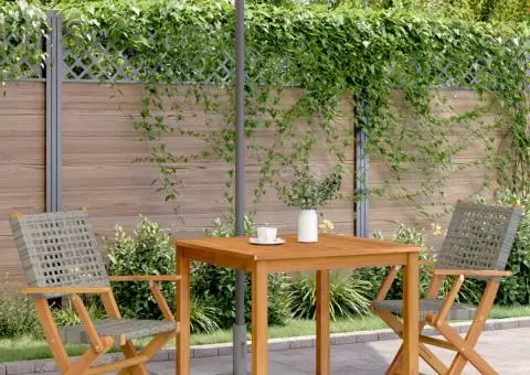 Scaune de grădină 2 buc., gri, lemn masiv acacia și poliratan - 3/5