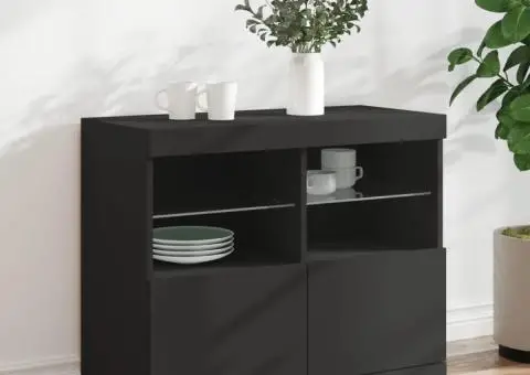 Servantă cu lumini LED, negru, 81x37x67 cm - 1/5