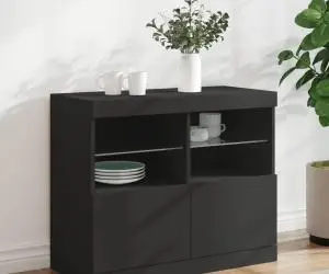 vidaXL Servantă cu lumini LED, negru, 81x37x67 cm