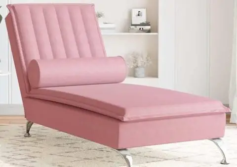 Șezlong de masaj cu suport sprijin, roz, catifea - 1/5