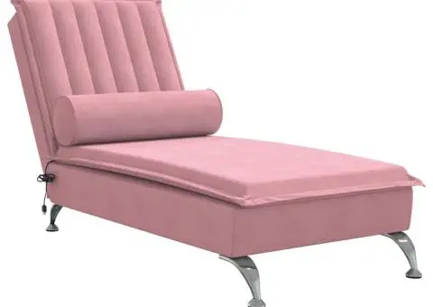 Șezlong de masaj cu suport sprijin, roz, catifea - 2/5