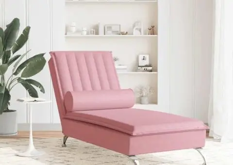 Șezlong de masaj cu suport sprijin, roz, catifea - 3/5