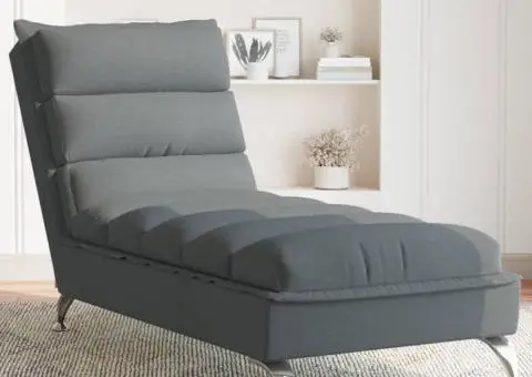 Șezlong cu perne, gri închis, material textil - 1/5