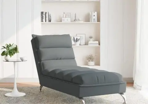 Șezlong cu perne, gri închis, material textil - 3/5