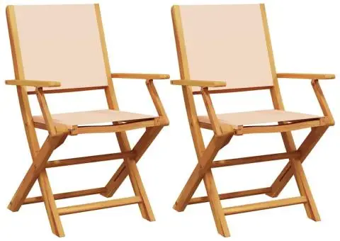 Scaune de grădină 2 buc., bej, lemn masiv acacia și textil - 2/5