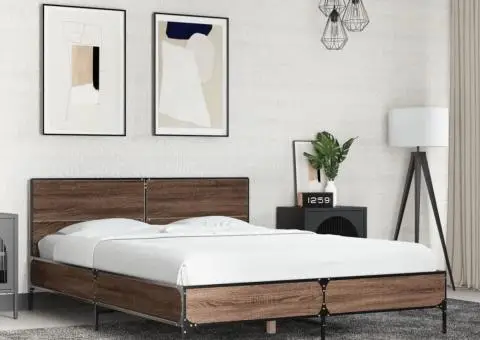 Cadru de pat, stejar maro, 140x190 cm, lemn prelucrat și metal - 1/5