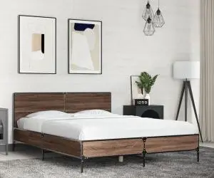 vidaXL Cadru de pat, stejar maro, 140x190 cm, lemn prelucrat și metal