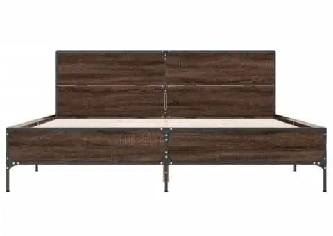 Cadru de pat, stejar maro, 140x190 cm, lemn prelucrat și metal - 4/5