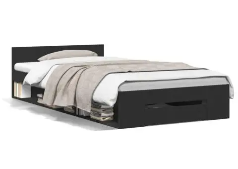 Cadru de pat cu sertar, negru, 90x200 cm, lemn prelucrat - 2/5