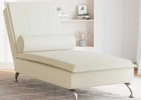 Șezlong de masaj cu suport sprijin, crem, catifea - 1/5