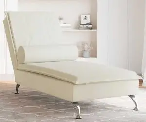 vidaXL Șezlong de masaj cu suport sprijin, crem, catifea