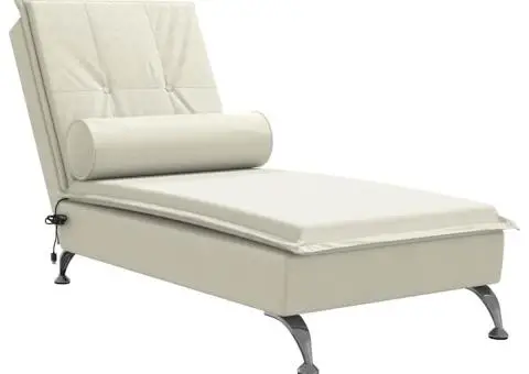 Șezlong de masaj cu suport sprijin, crem, catifea - 2/5