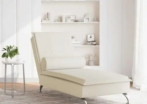 Șezlong de masaj cu suport sprijin, crem, catifea - 3/5