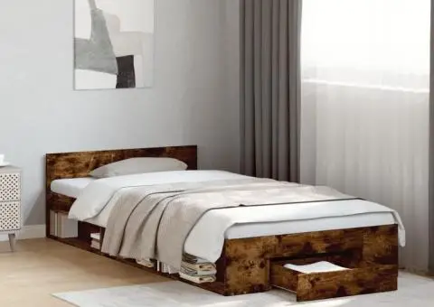 Cadru de pat cu sertar stejar fumuriu 90x190 cm lemn prelucrat - 1/5