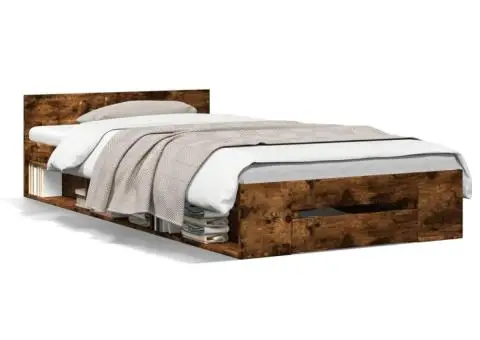 Cadru de pat cu sertar stejar fumuriu 90x190 cm lemn prelucrat - 2/5