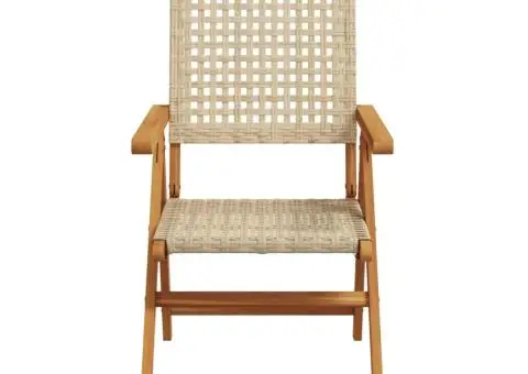 Scaune de grădină rabatabile 4 buc. bej, poliratan/lemn masiv - 4/5