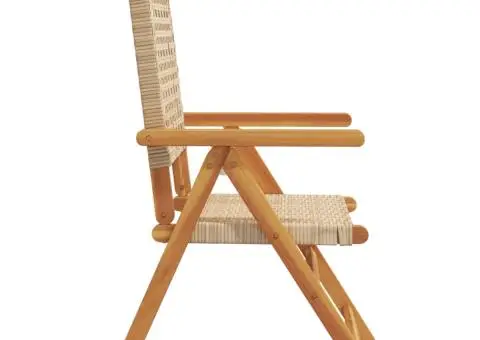 Scaune de grădină rabatabile 4 buc. bej, poliratan/lemn masiv - 5/5