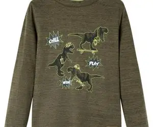 Tricou copii, mâneci lungi, kaki închis melanj, 104