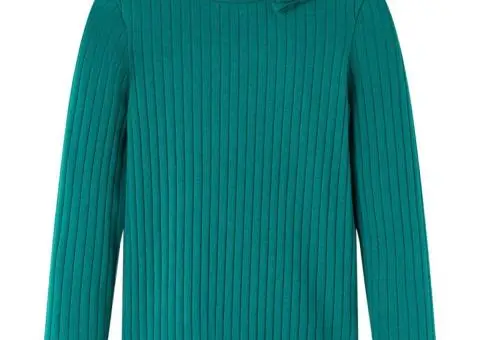 Tricou de copii cu mâneci lungi, tricot cu nervuri, verde închis, 128 - 1/5