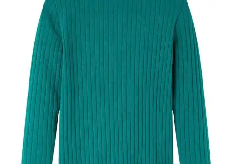 Tricou de copii cu mâneci lungi, tricot cu nervuri, verde închis, 128 - 2/5