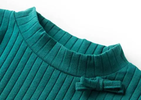 Tricou de copii cu mâneci lungi, tricot cu nervuri, verde închis, 128 - 3/5