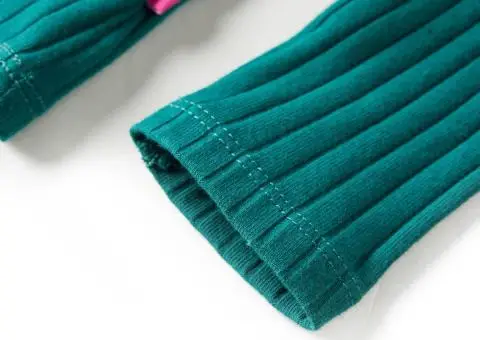 Tricou de copii cu mâneci lungi, tricot cu nervuri, verde închis, 128 - 5/5